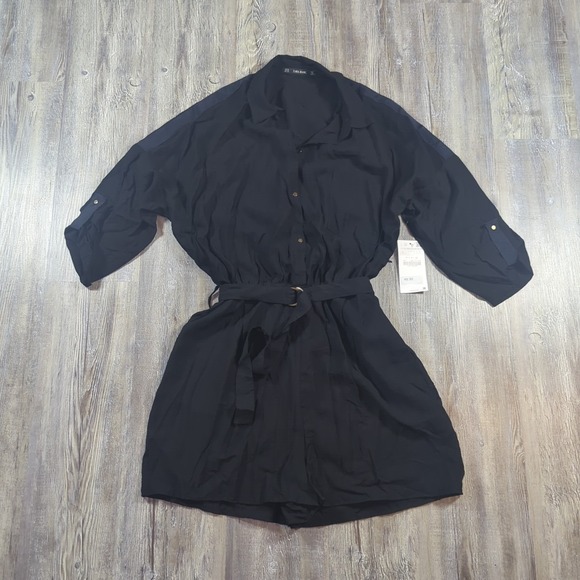 Zara Pants - Zara Basic Shorts Romper Black 3/4 Sleeve Belted Women's Size XL NWT Summertime
